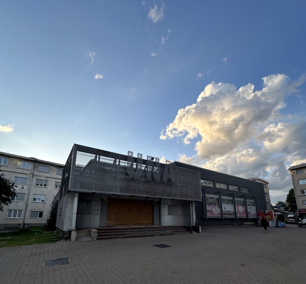A photo of an old, closed down movie theater in Bihac, Bosnia
